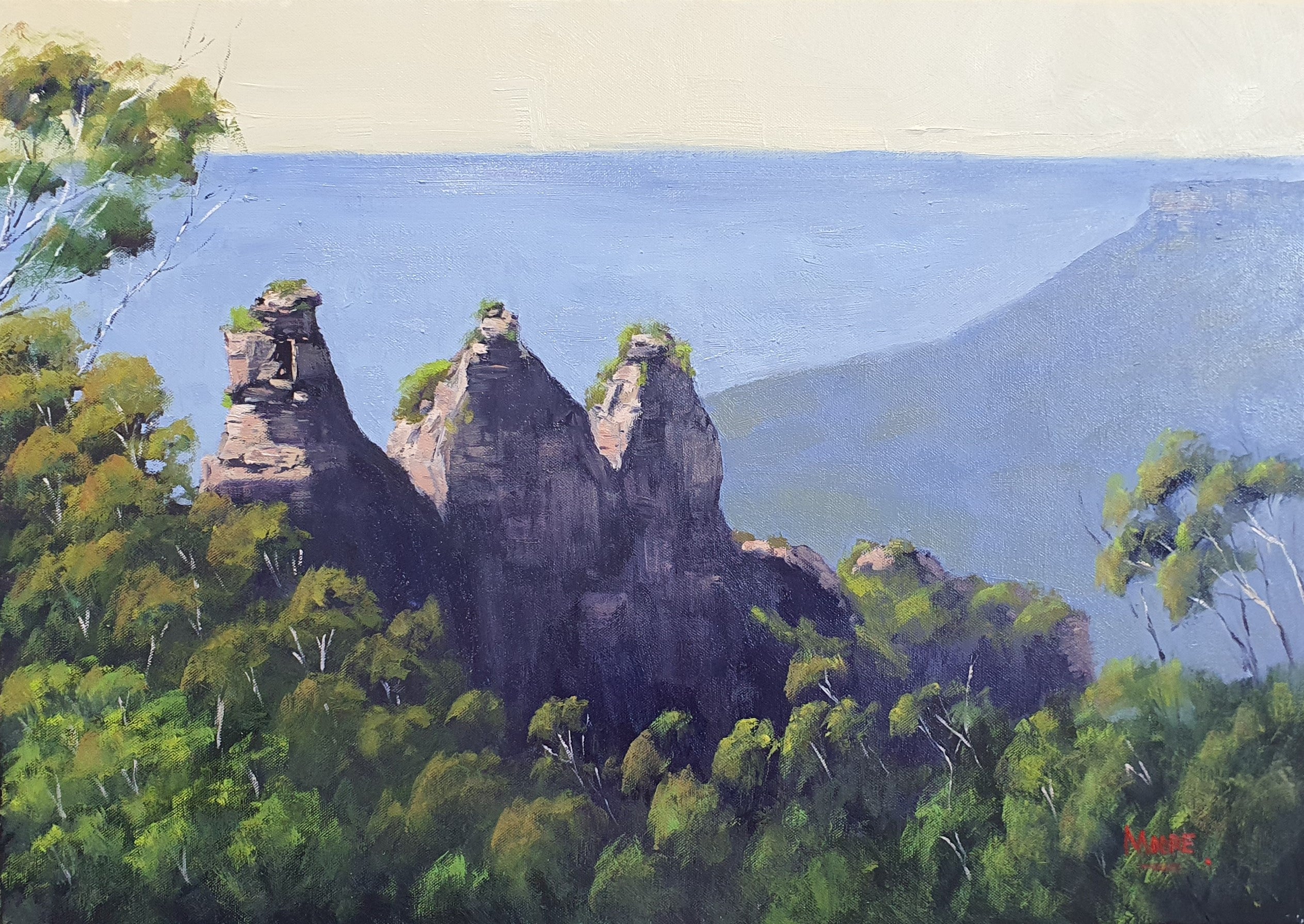 Three Sisters Blue Mountains Oil Painting Rod Moore Art